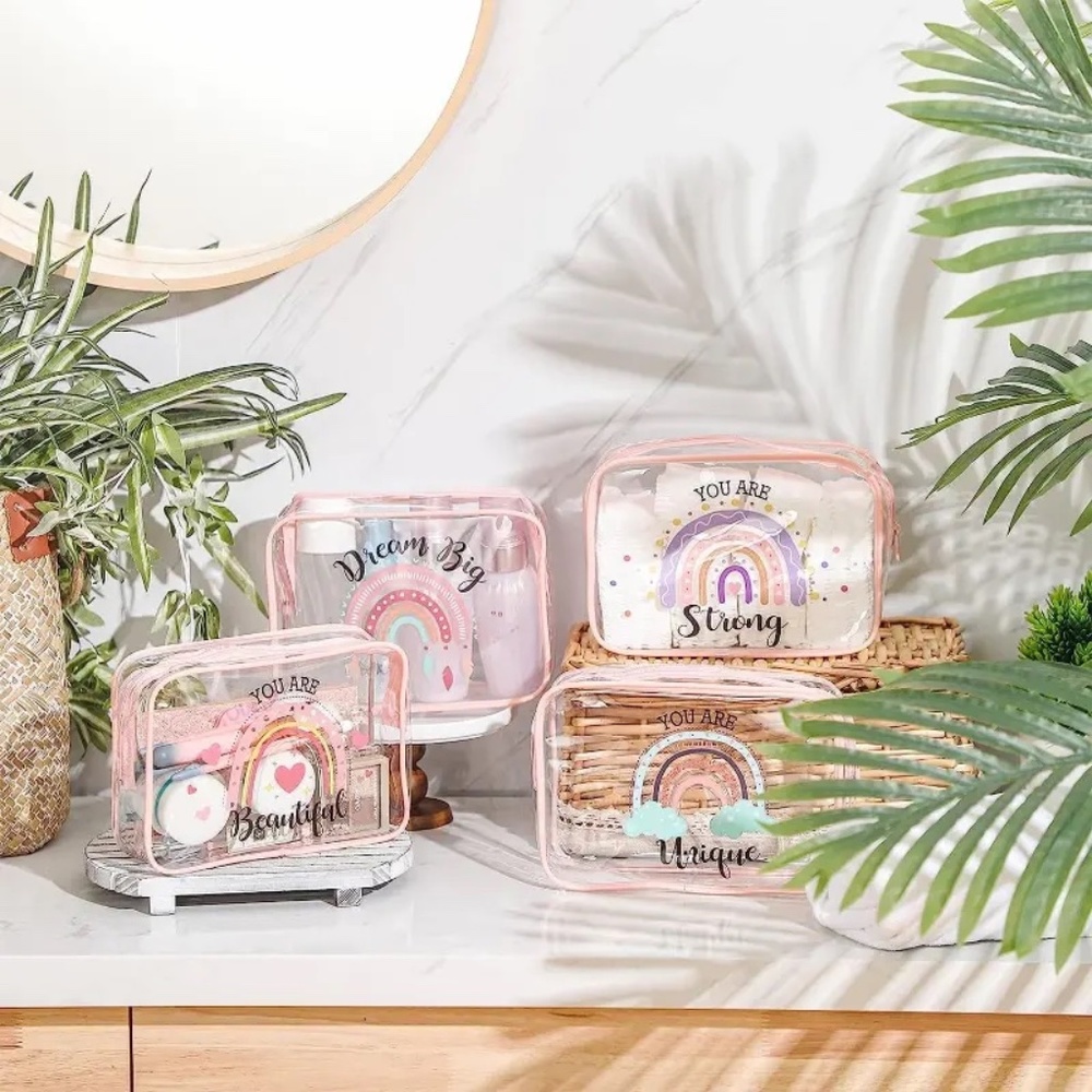 Rainbow Transparent Inspirational Sentence Pattern Makeup Cosmetic Travel Bag